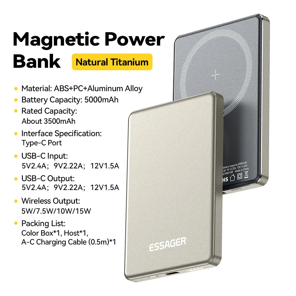 Magnetic Wireless Power Bank 5000mAh Fast Charge