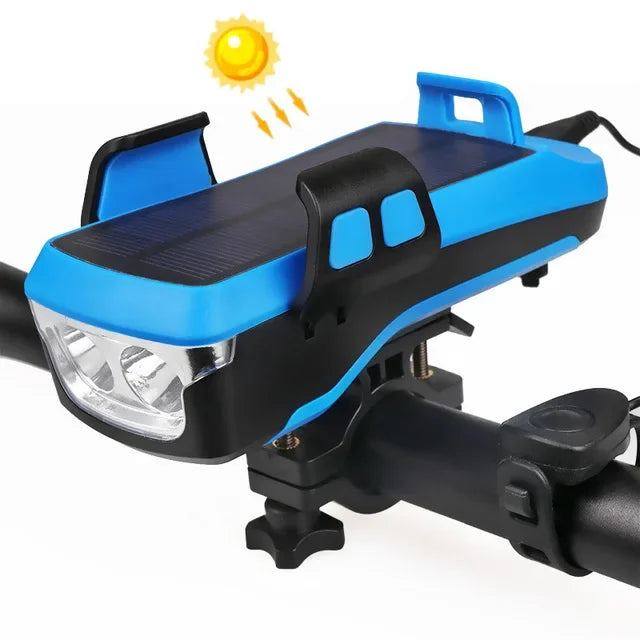 Solar Bike Light with Horn & Phone Holder Safety