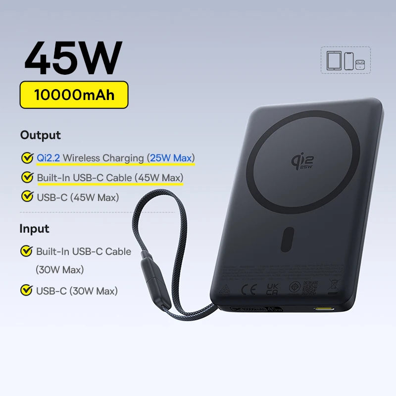 10000mAh Magnetic Power Bank with Fast Wireless Charging