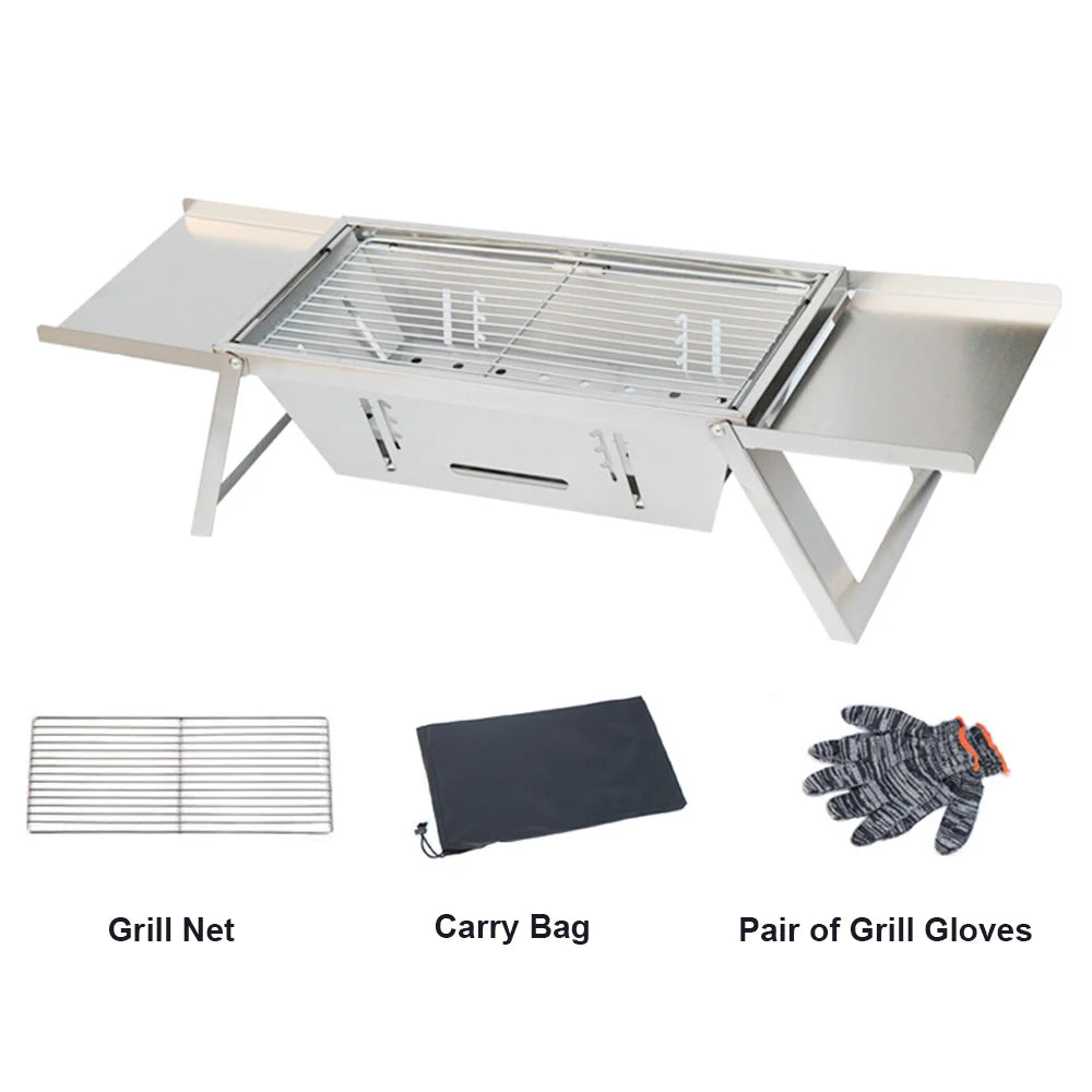Portable Camping BBQ Grill – Foldable & Adjustable Heat