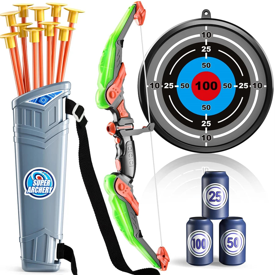 LED Kids Bow and Arrow Set with Target & 10 Arrows
