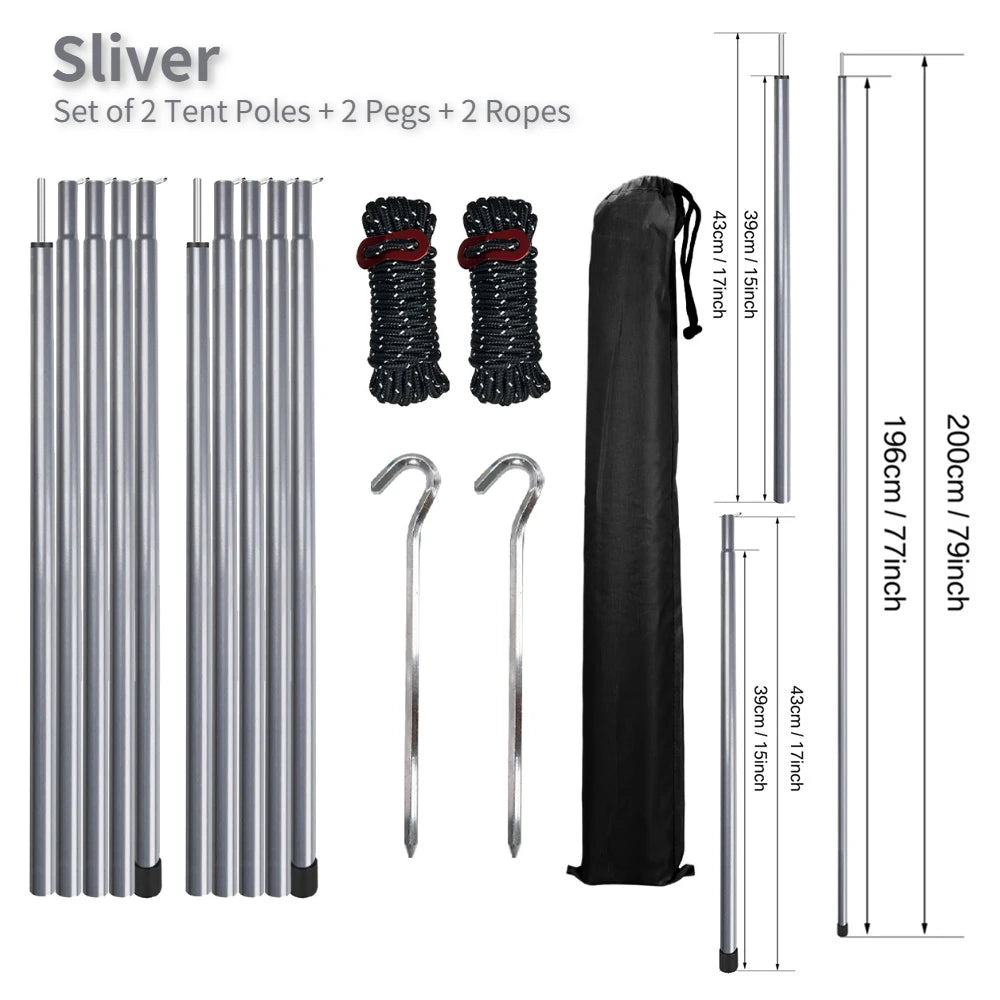 Adjustable Tent Poles Set for Stable Tarp Shelter