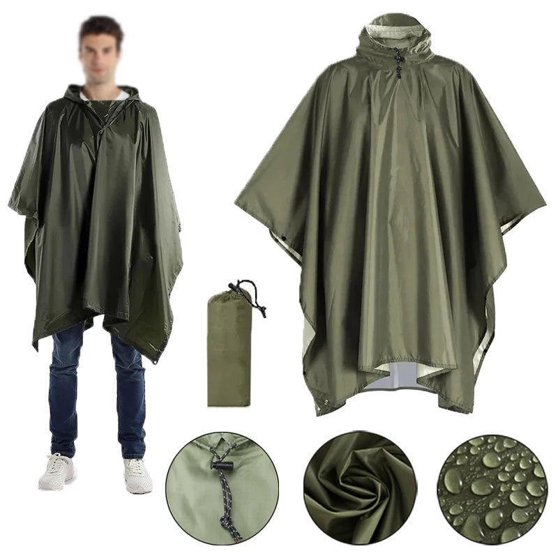 3-in-1 Rain Poncho Shelter for Camping & Hiking