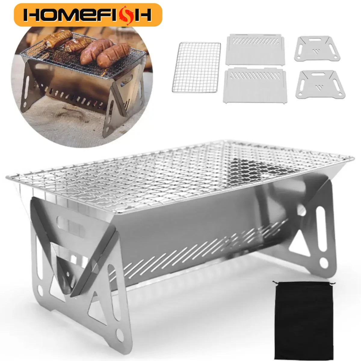 Camping BBQ Grill Rack – Compact & Efficient Heat Control