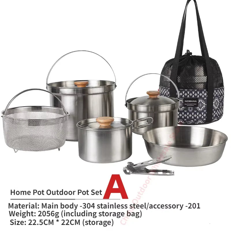 Outdoor Stainless Steel Camping Pot Set – 5L Family Cookware
