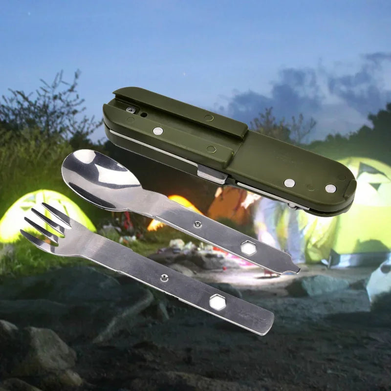 Folding Stainless Steel Camping Cutlery Set with Bottle Opener