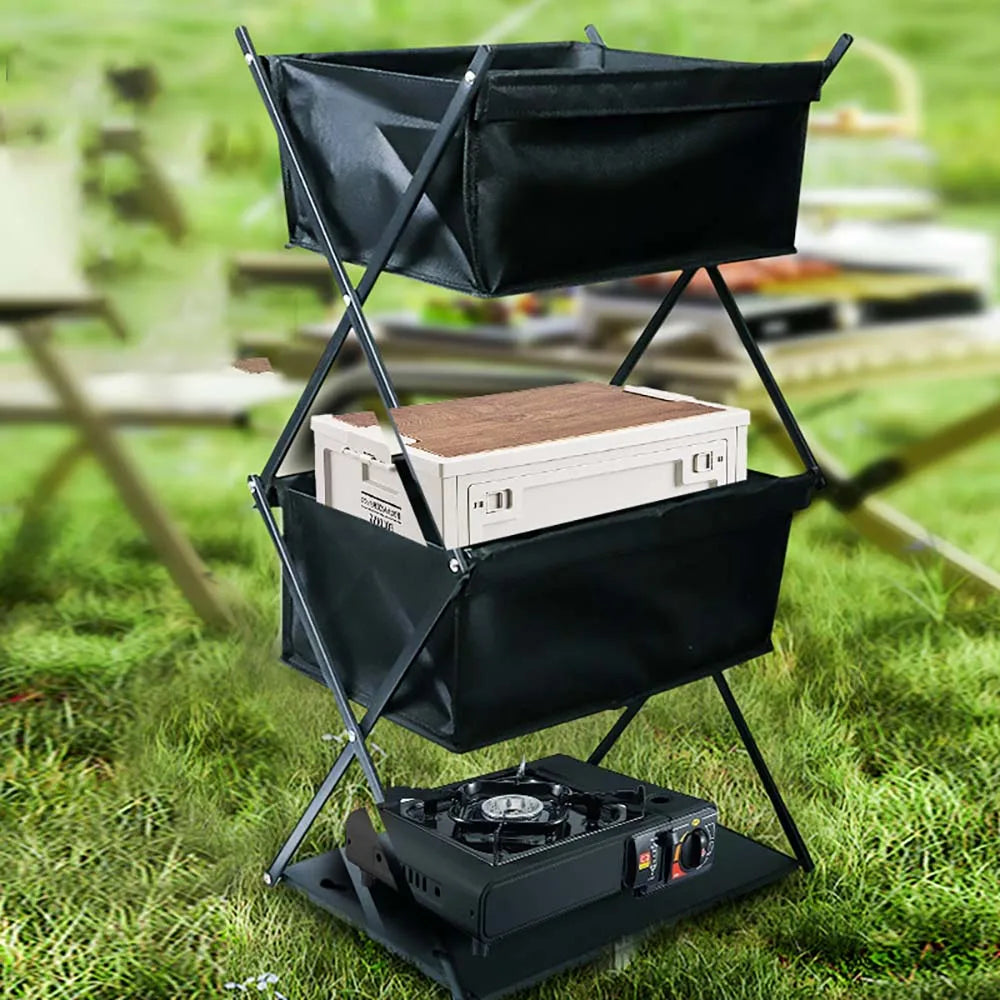 Camping Storage Rack – Foldable 3-Tier Gear Organizer