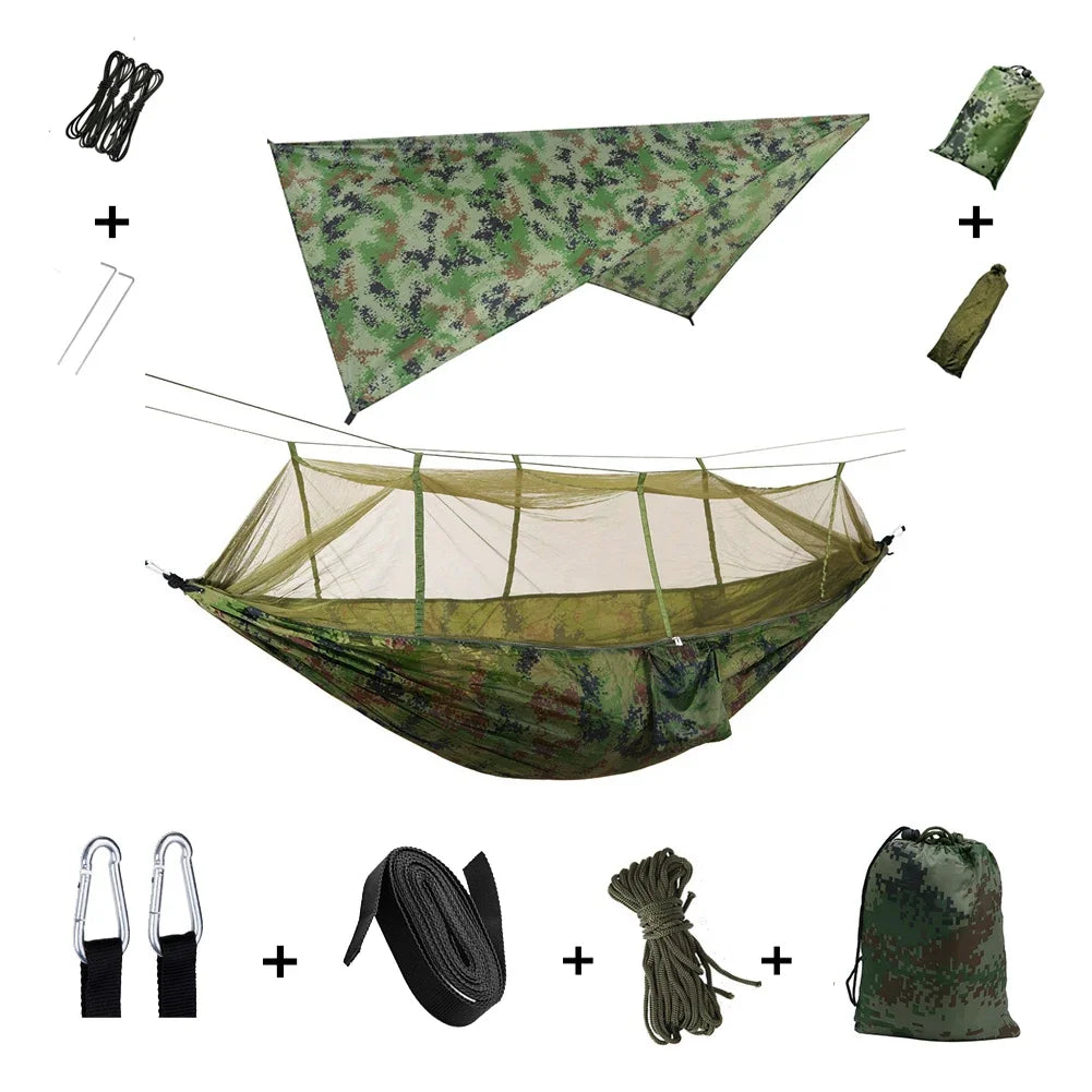 Camping Hammock with Rain Fly & Mosquito Net – All-Weather Comfort