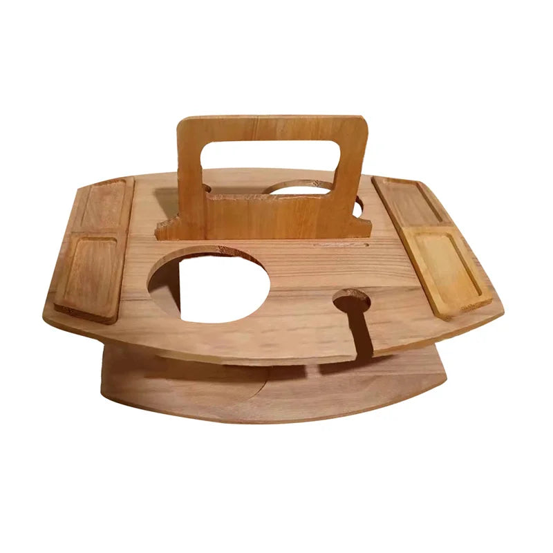 Wooden Folding Picnic Table with Wine Glass Holder – Portable