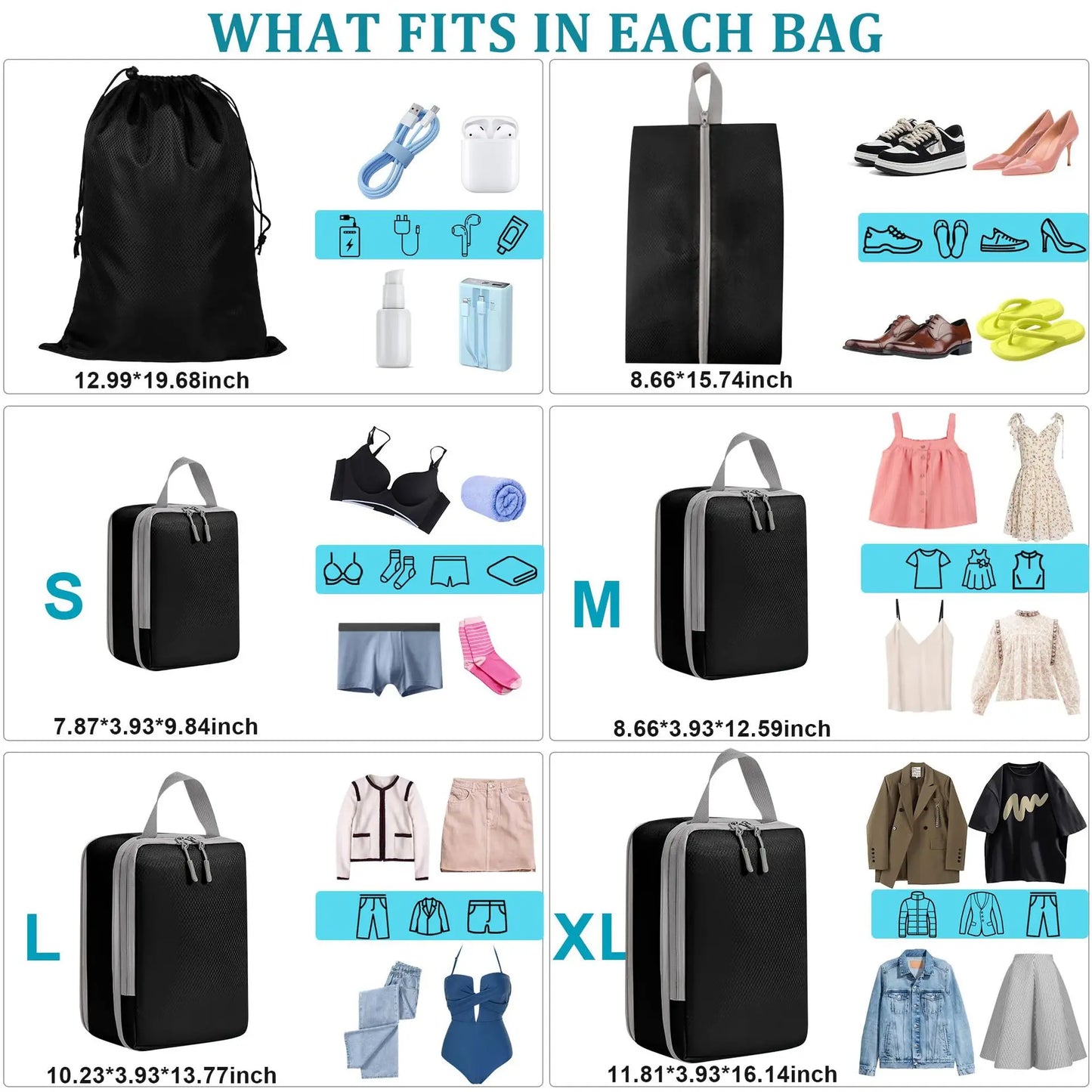 Compression Packing Cubes Waterproof Travel Organizer Set