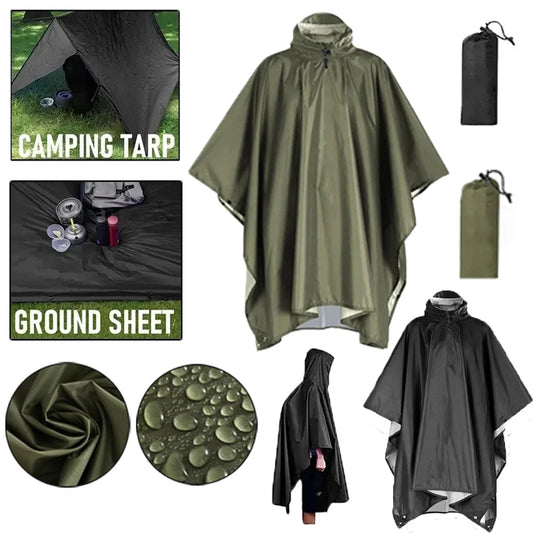 3-in-1 Rain Poncho Shelter for Camping & Hiking