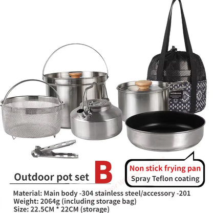 Outdoor Stainless Steel Camping Pot Set – 5L Family Cookware