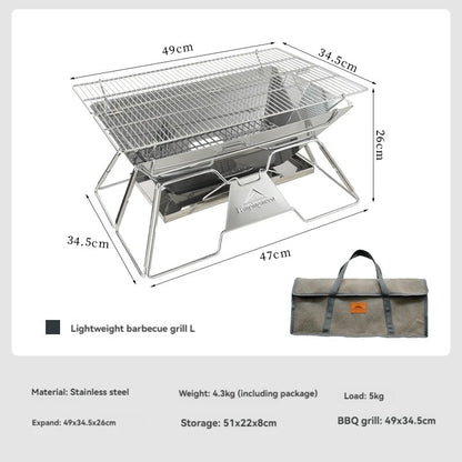Portable Stainless Steel Camping BBQ Grill – Foldable & Lightweight