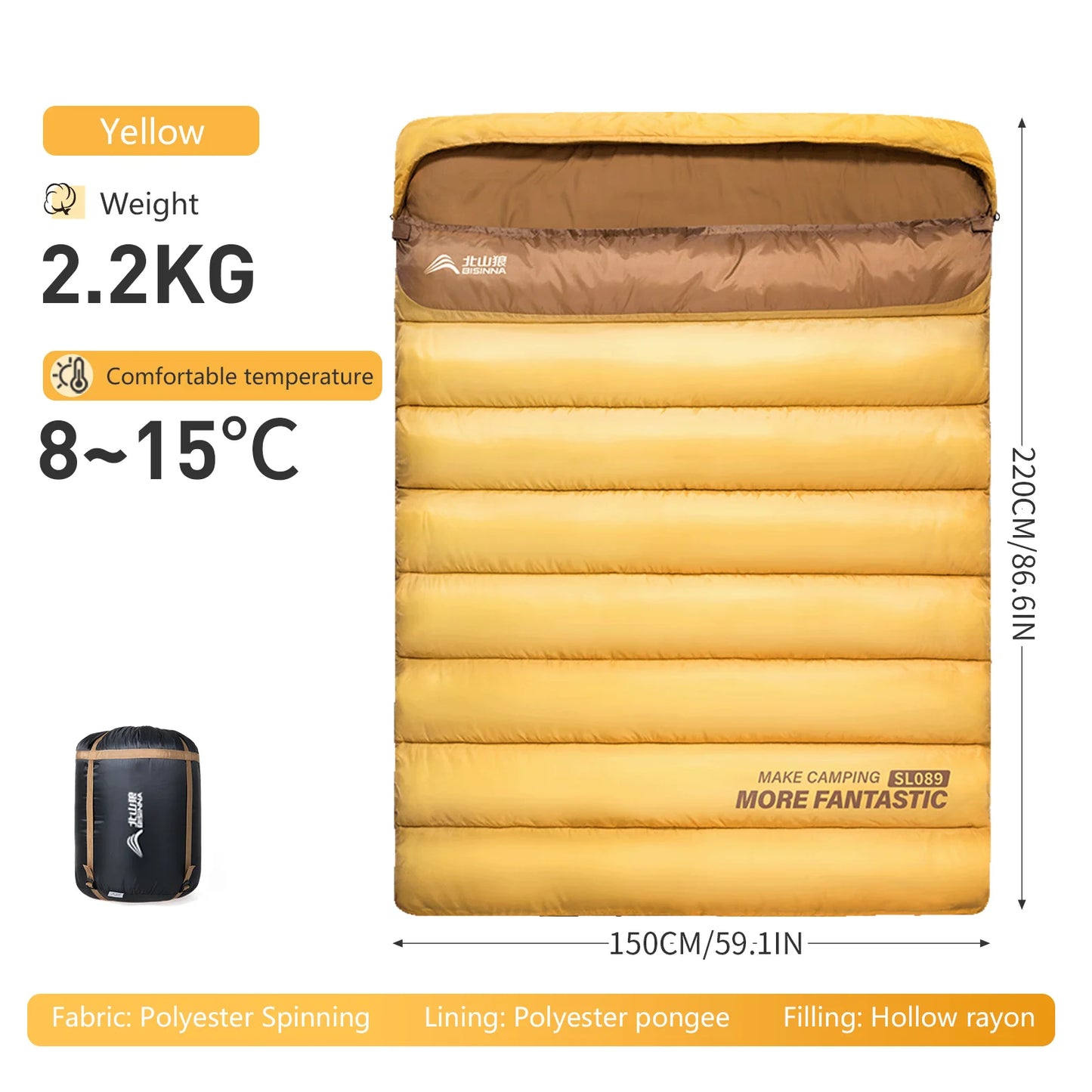 2 Person Sleeping Bag Warm & Portable for Camping