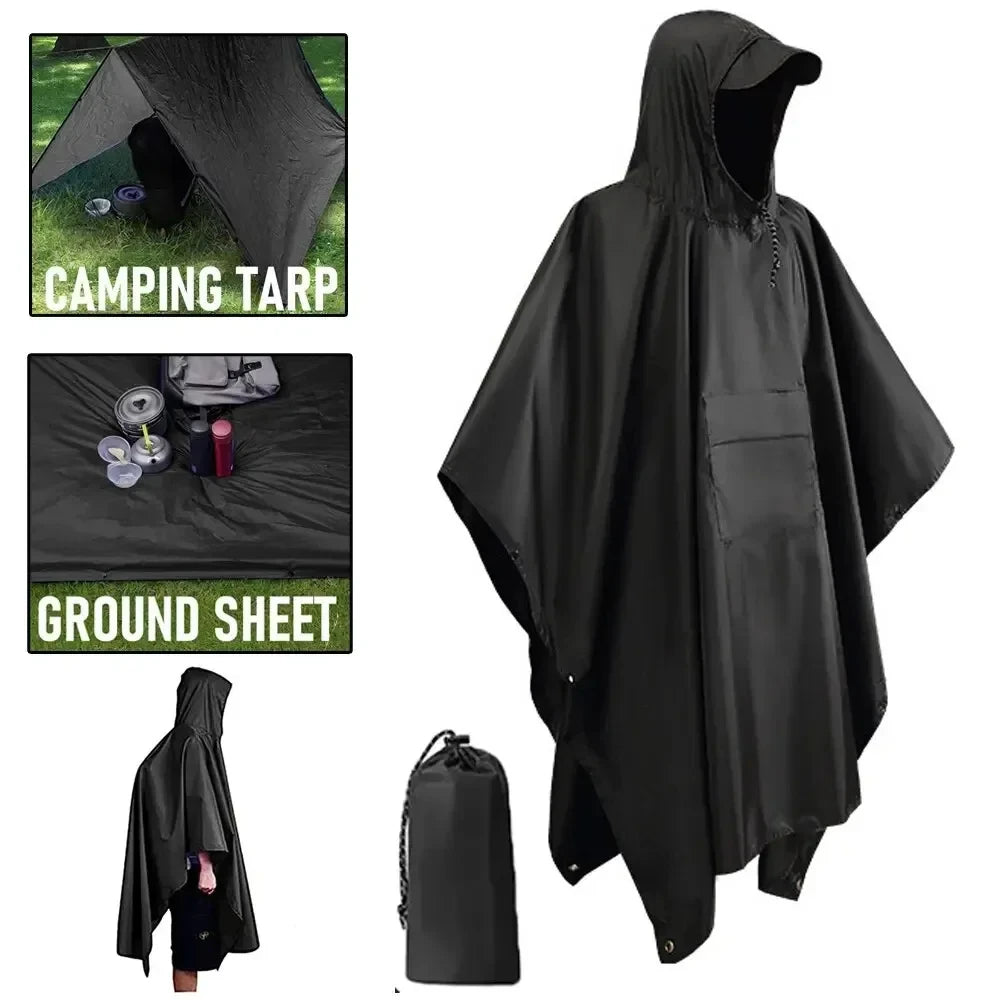 3-in-1 Military Rain Poncho for Camping & Hiking