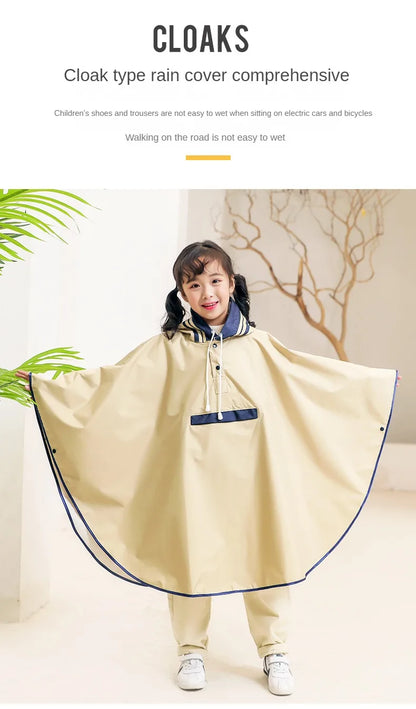 Kids Waterproof Poncho Raincoat with Backpack Cover
