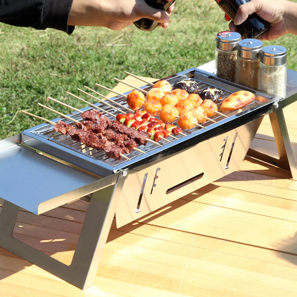Portable Camping BBQ Grill – Foldable & Adjustable Heat