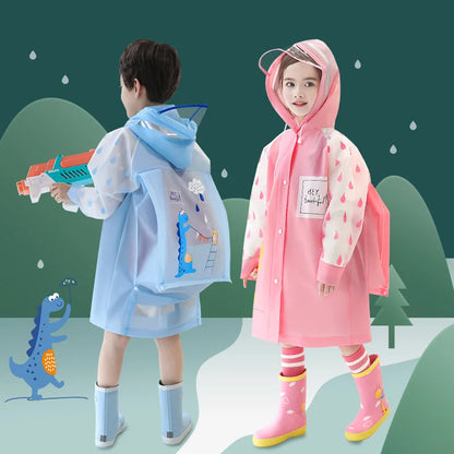 Kids Rain Poncho with Backpack Cover Waterproof Protection