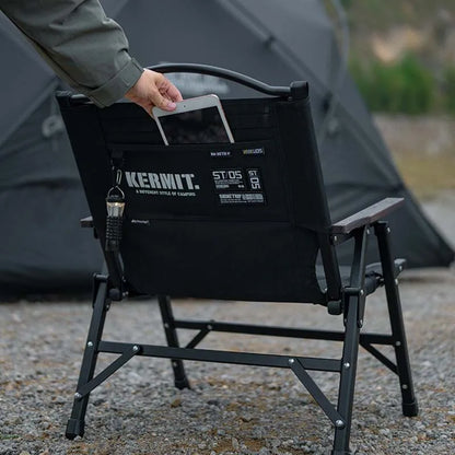 Foldable Camping Chair with Back Support & Oak Armrests