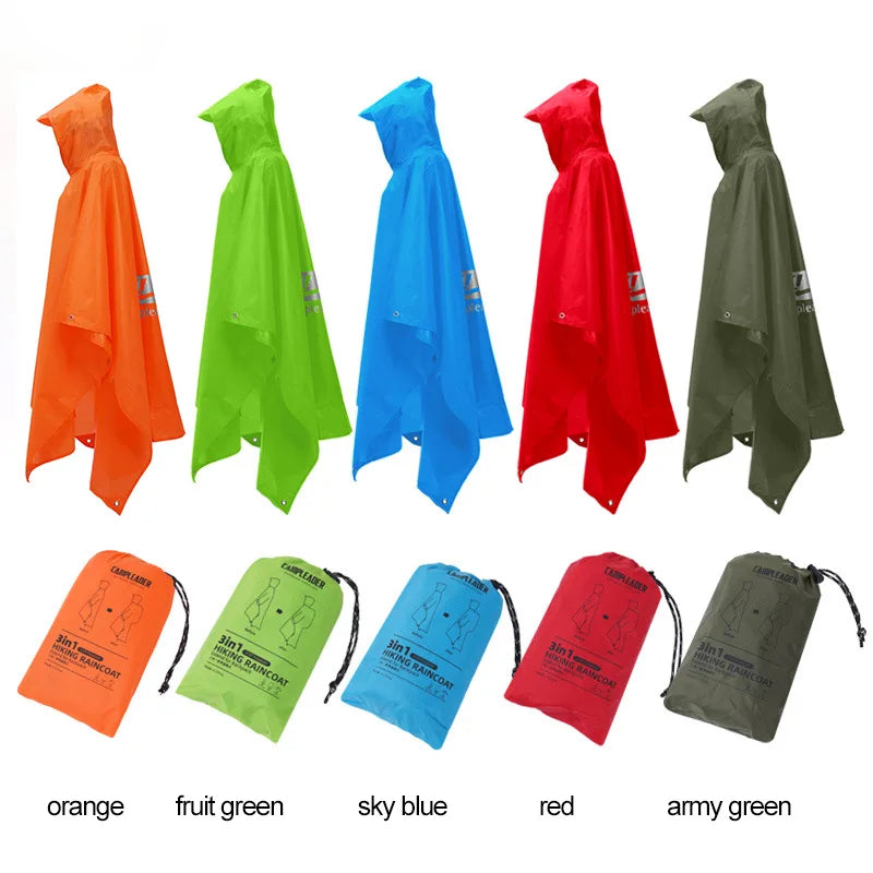 3-in-1 Waterproof Rain Poncho for Camping & Hiking