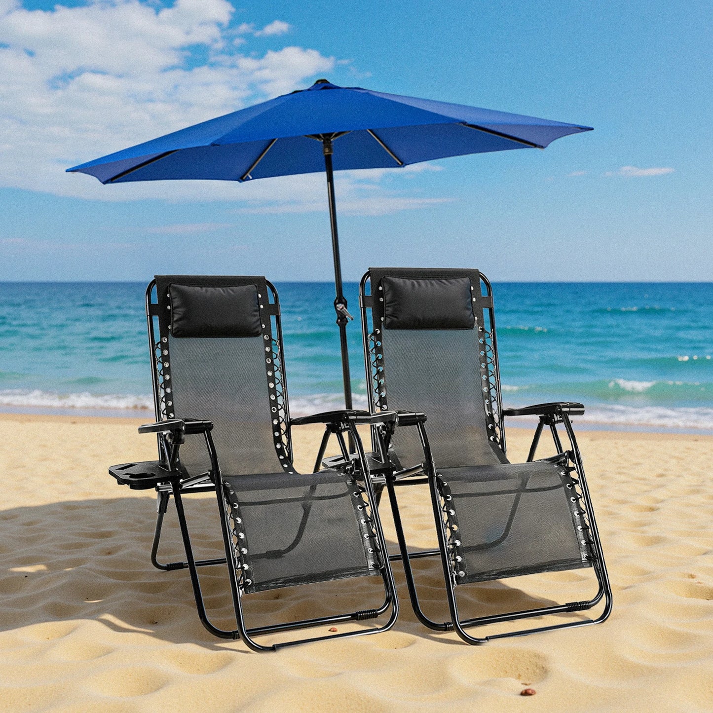 Zero Gravity Reclining Camping Chair Set with Cup Holders