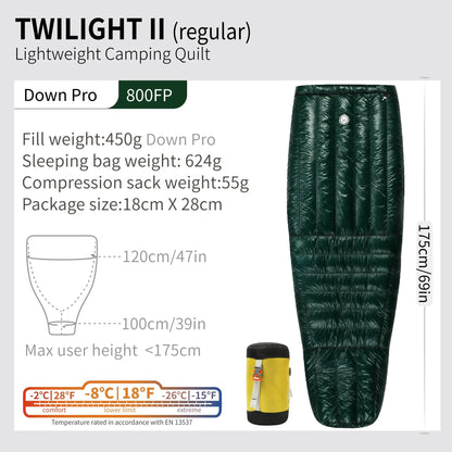 800FP Down Sleeping Bag - Ultralight Warmth for Camping