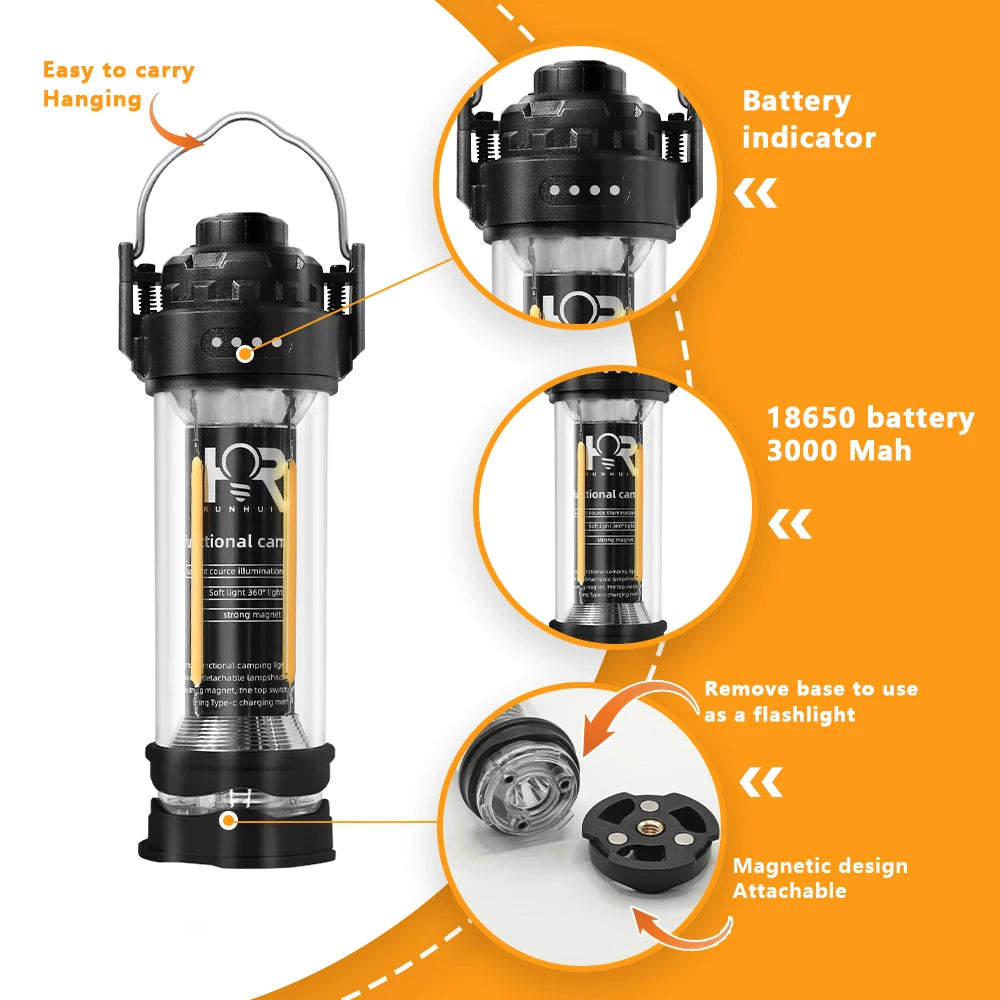 Retro LED Camping Lantern with Stepless Dimming
