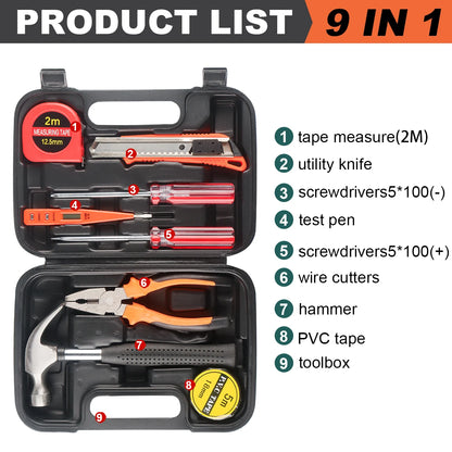 Car Repair Tool Kit with 13-Piece Hand Tools & Toolbox