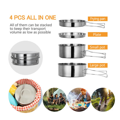 Outdoor Stainless-Steel Camping Cookware Set for Hiking