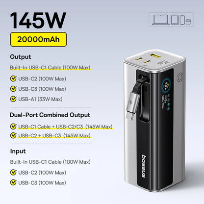 145W Portable Power Bank Fast Charging for Laptop & Phone