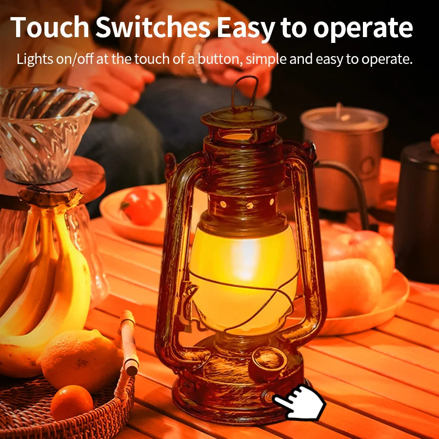 Retro Camping Lantern with Flame Mode & USB Recharge