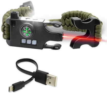 Tactical Survival Wristband with LED SOS & Compass