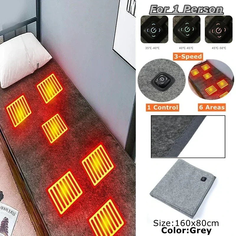 DC Heated Electric Blanket USB Portable 6-Area Warmth