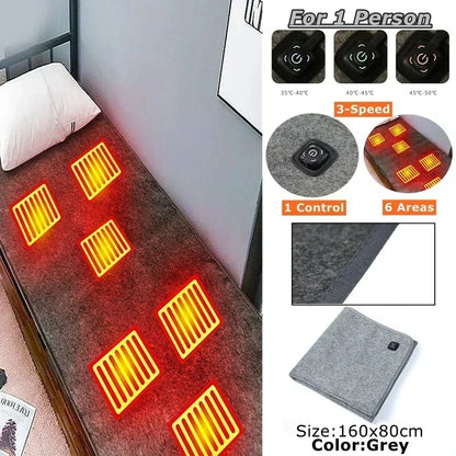DC Heated Electric Blanket USB Portable 6-Area Warmth