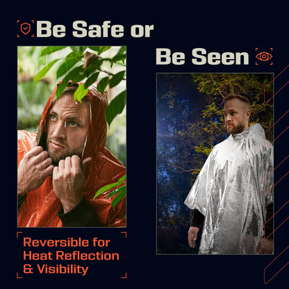 Emergency Rain Poncho with Thermal Heat Protection