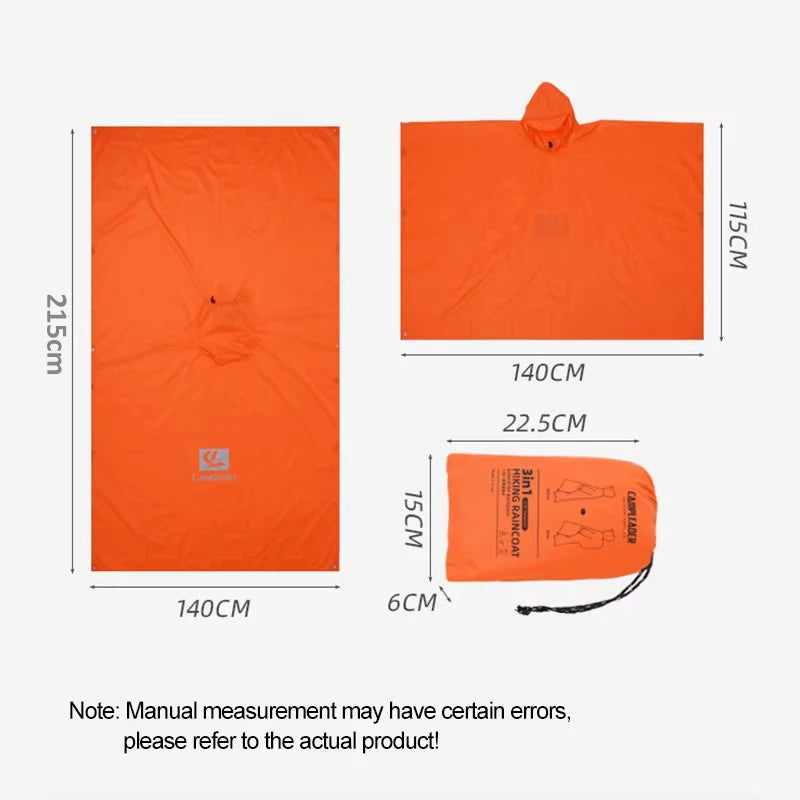 3-in-1 Waterproof Rain Poncho for Camping & Hiking