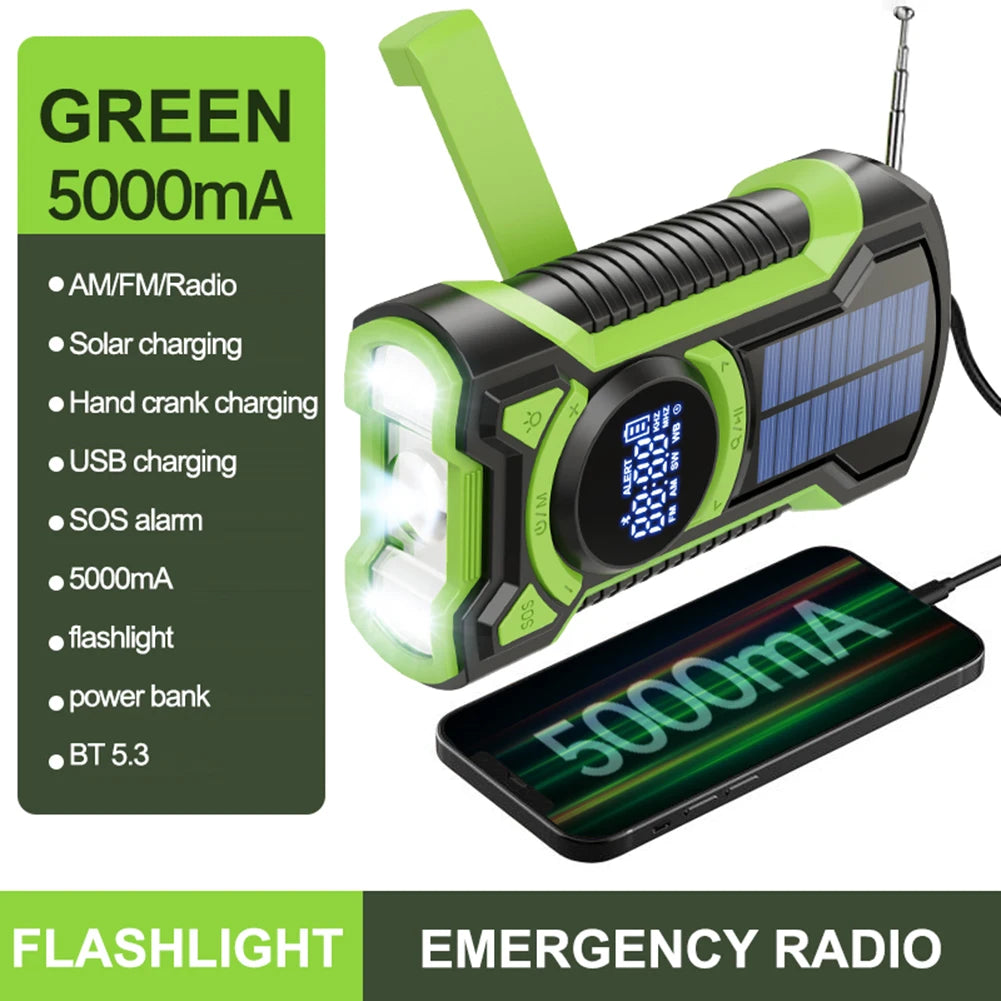 Emergency Radio with Solar & Hand Crank – 10000mAh Power Bank