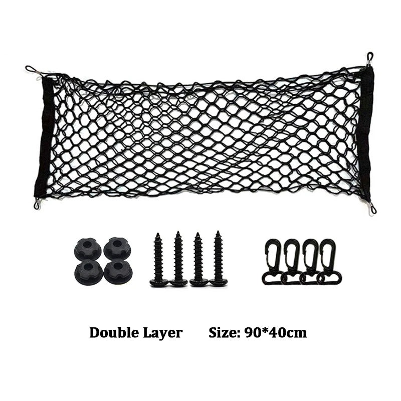 Car Rear Trunk Net Organizer – Double Layer Storage