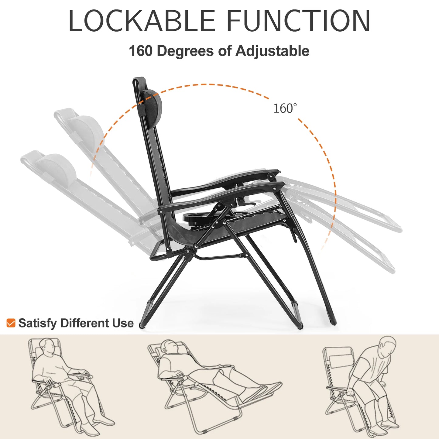 Zero Gravity Reclining Camping Chair Set with Cup Holders