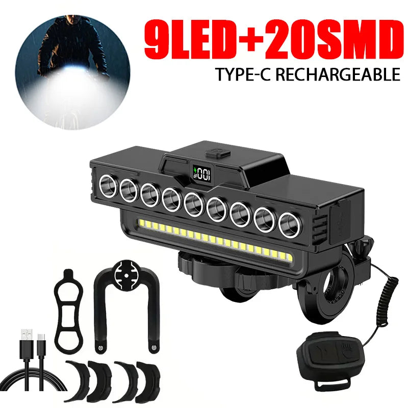 Solar Bike Headlight with Horn Bright & Rechargeable