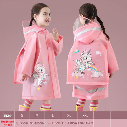 Kids Rain Poncho with Backpack Cover Waterproof Protection