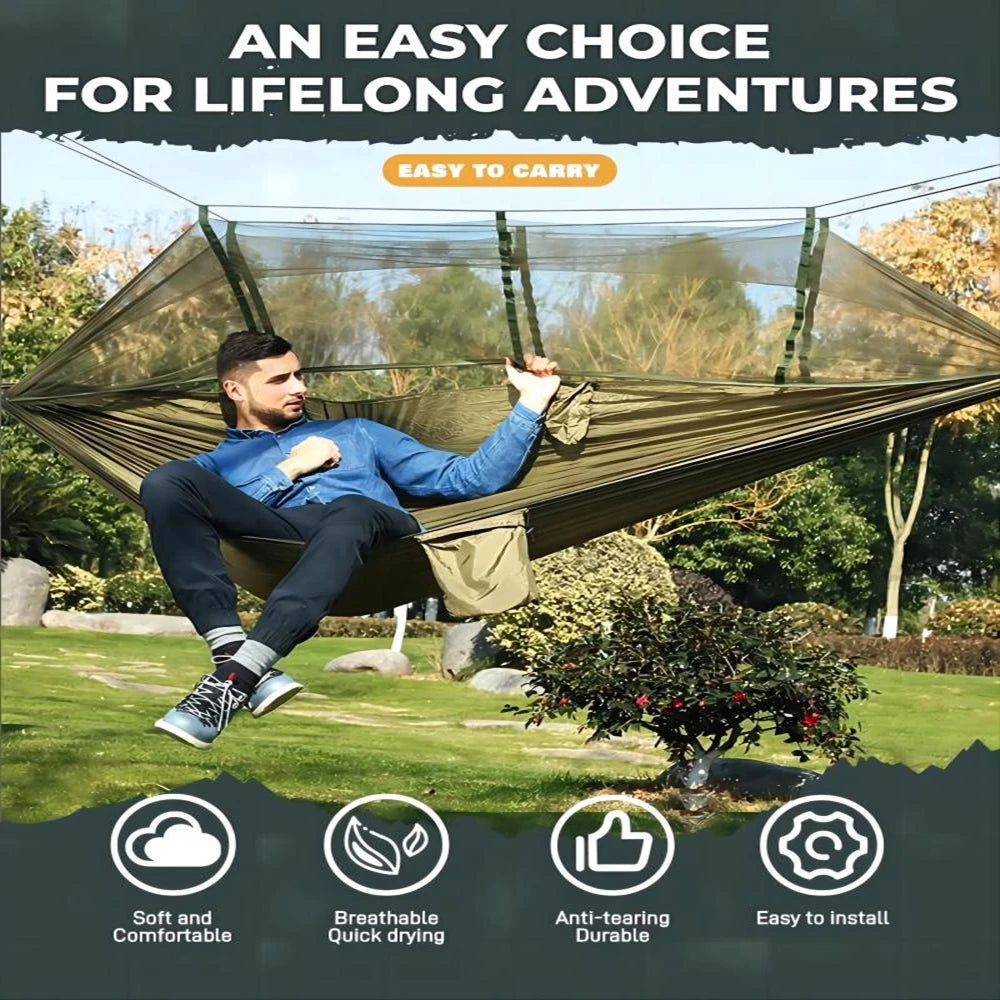 Double Camping Hammock with Mosquito Net Comfort