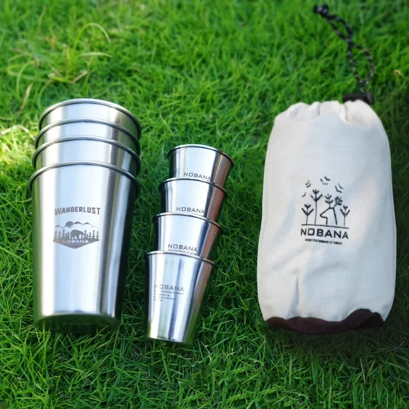 Outdoor Stainless Steel Camping Cup Set – 4/6/8PCS Portable