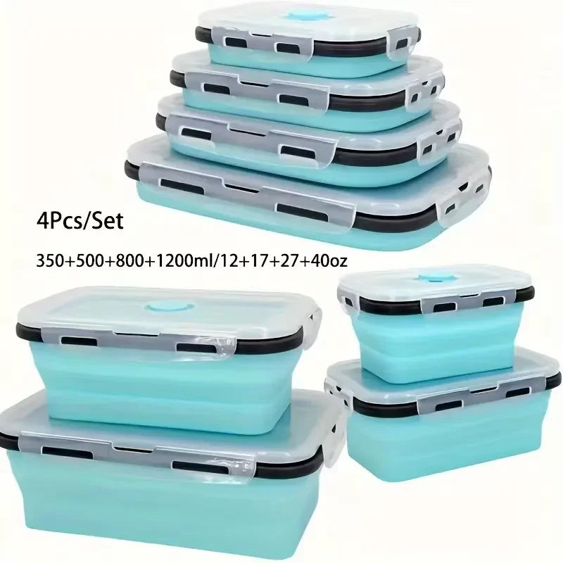 4-Pack Collapsible Silicone Lunch Boxes – Space-Saving Food Storage