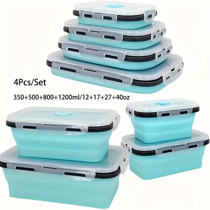 4-Pack Collapsible Silicone Lunch Boxes – Space-Saving Food Storage