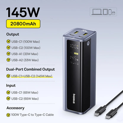 145W Portable Power Bank Fast Charging for Laptop & Phone