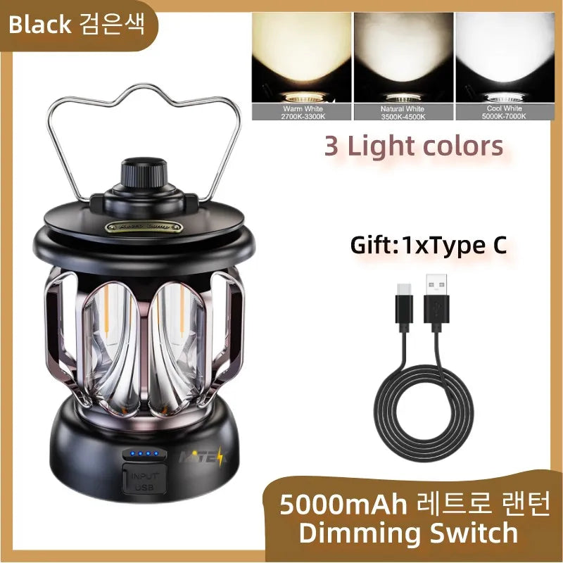 Retro Camping Lantern – Rechargeable Vintage Tent Light