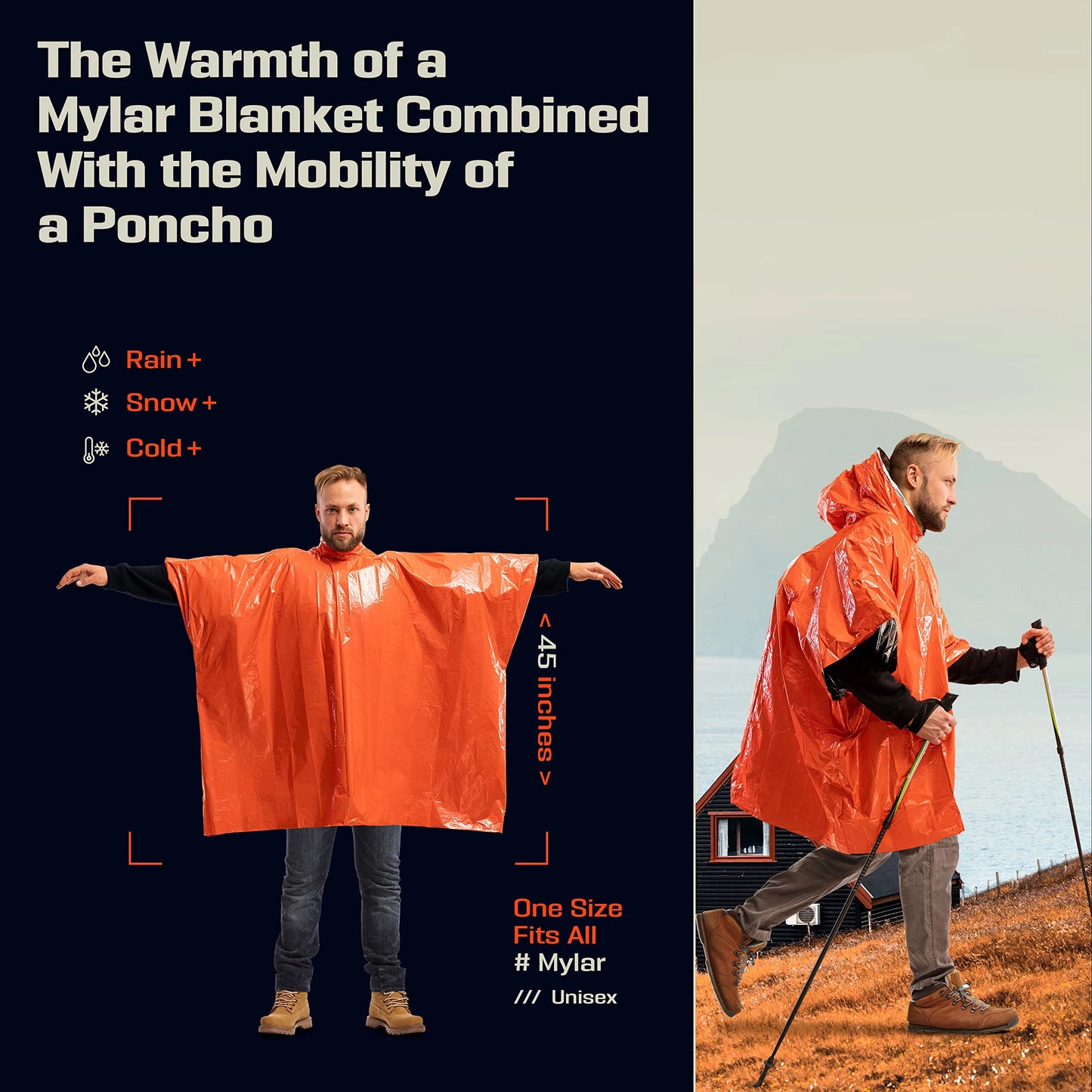 Emergency Rain Poncho with Thermal Heat Protection