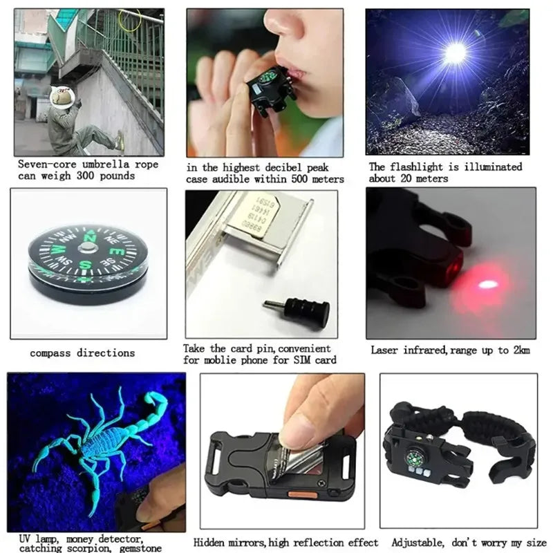 Tactical Survival Wristband with LED SOS & Compass