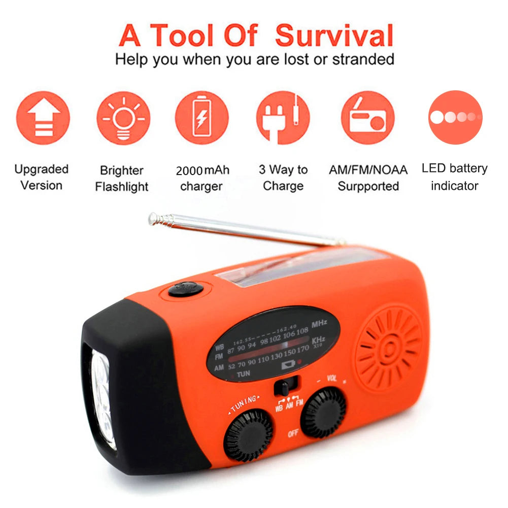 Emergency Radio with Solar & Hand Crank – 10000mAh Power Bank